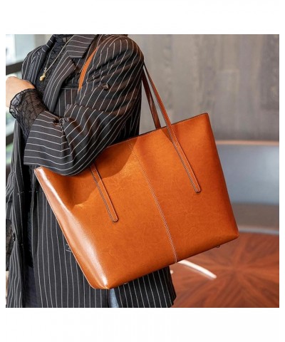 Genuine Leather Tote Bags for Women Women's Shoulder Purses Vintage Handbags Top Handle Work Bags for Women Khaki $36.02 Totes