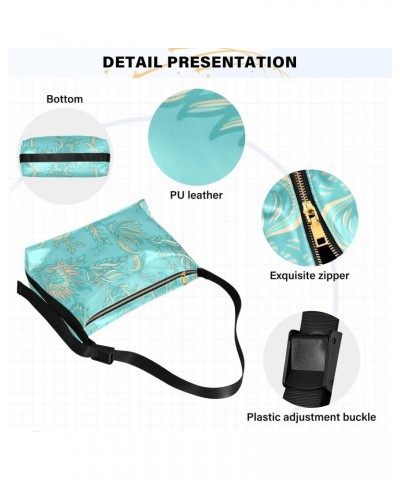 Turquoise Floral Hobo Shoulder Bag for Women Men PU Leather Crossbody Bag Slouchy Tote Handbags for Traveling Shopping Workin...