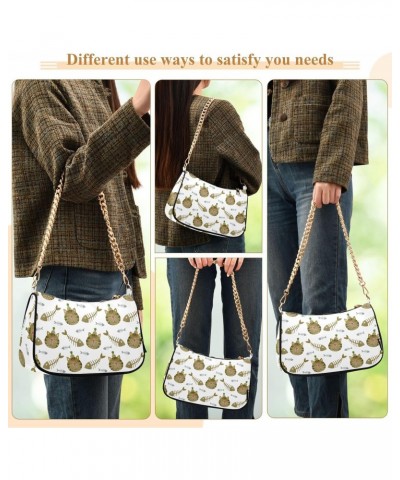 Women Chain Shoulder Purse Bag With Zipper Funny Cat Face Print, Fish Skeleton Hobo Tote Clutch Handbags with Chain Strap $16...