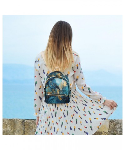 Art Marble Print Mini Backpack Purse for Women, Modern Painting Small Fashion Backpack PU Leather Casual Daypack Travel Shoul...