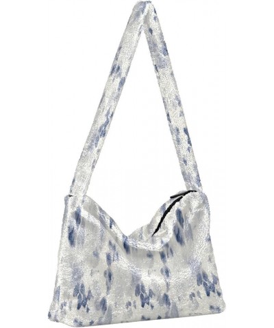 Watercolor Tie Dye Women's Hobo Bag, Fluffy Purse Girls Ladies Hobo Handbag Indigo Tie Dye Swirl Shibori Japan $9.24 Hobo Bags