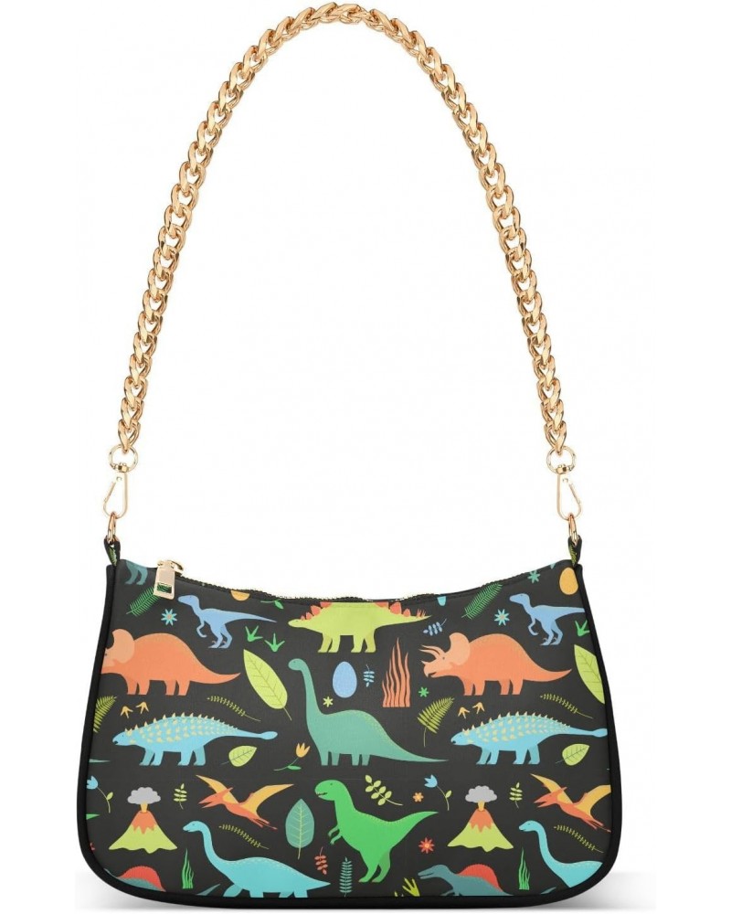 Dinosaurs Women Shoulder Bag Clutch Chain Purse Handbags with Zipper Pocket Tote Bag for Wedding Shopping $17.09 Totes