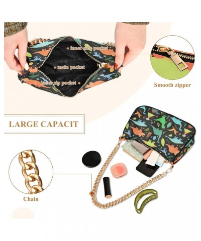 Dinosaurs Women Shoulder Bag Clutch Chain Purse Handbags with Zipper Pocket Tote Bag for Wedding Shopping $17.09 Totes