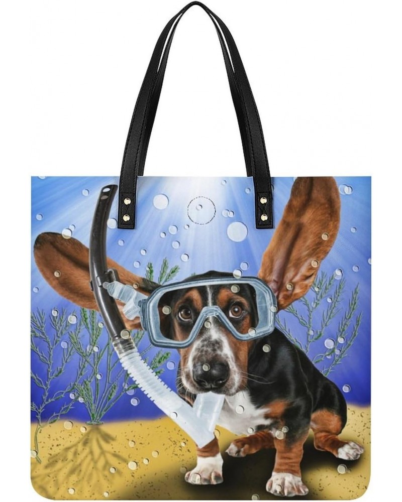 Basset Hound with Long Flying Ears Tote Bag for Women PU Leather Shoulder Bag Large Capacity Handbags for Work Shopping $16.9...