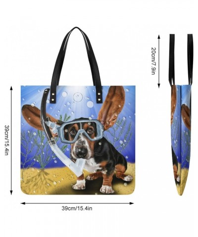 Basset Hound with Long Flying Ears Tote Bag for Women PU Leather Shoulder Bag Large Capacity Handbags for Work Shopping $16.9...