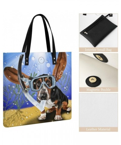 Basset Hound with Long Flying Ears Tote Bag for Women PU Leather Shoulder Bag Large Capacity Handbags for Work Shopping $16.9...