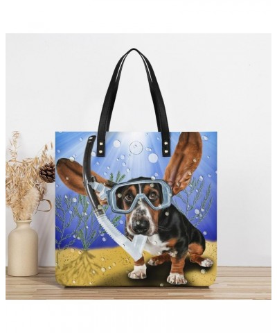 Basset Hound with Long Flying Ears Tote Bag for Women PU Leather Shoulder Bag Large Capacity Handbags for Work Shopping $16.9...