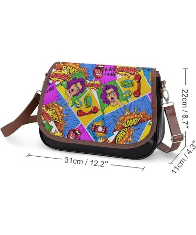 Printed Crossbody Bag Shoulder Bag PU Leather Women's Designer Satchels Two Tone Skull Newspaper Color10 $23.64 Satchels