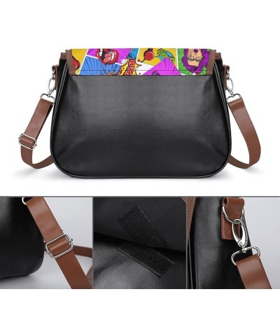 Printed Crossbody Bag Shoulder Bag PU Leather Women's Designer Satchels Two Tone Skull Newspaper Color10 $23.64 Satchels