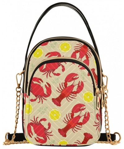 Lobster Crab Lemon Dill Small Crossbody Handbag for Women Mini Over Shoulder Purse with Three Zippered Pockets Durable Crossb...