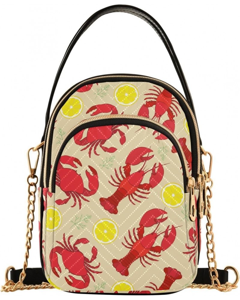 Lobster Crab Lemon Dill Small Crossbody Handbag for Women Mini Over Shoulder Purse with Three Zippered Pockets Durable Crossb...