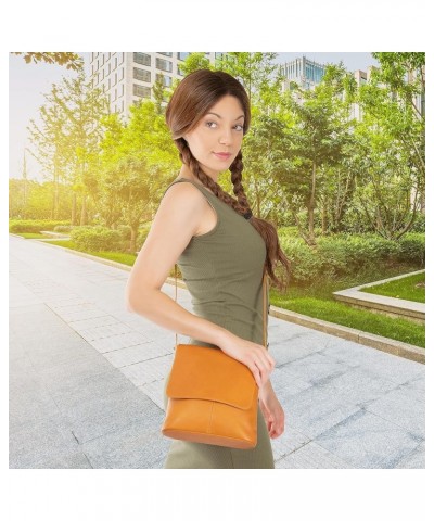 Leather Flap-Over Bag - Casual Crossbody Bags For Women Cafe $26.62 Crossbody Bags