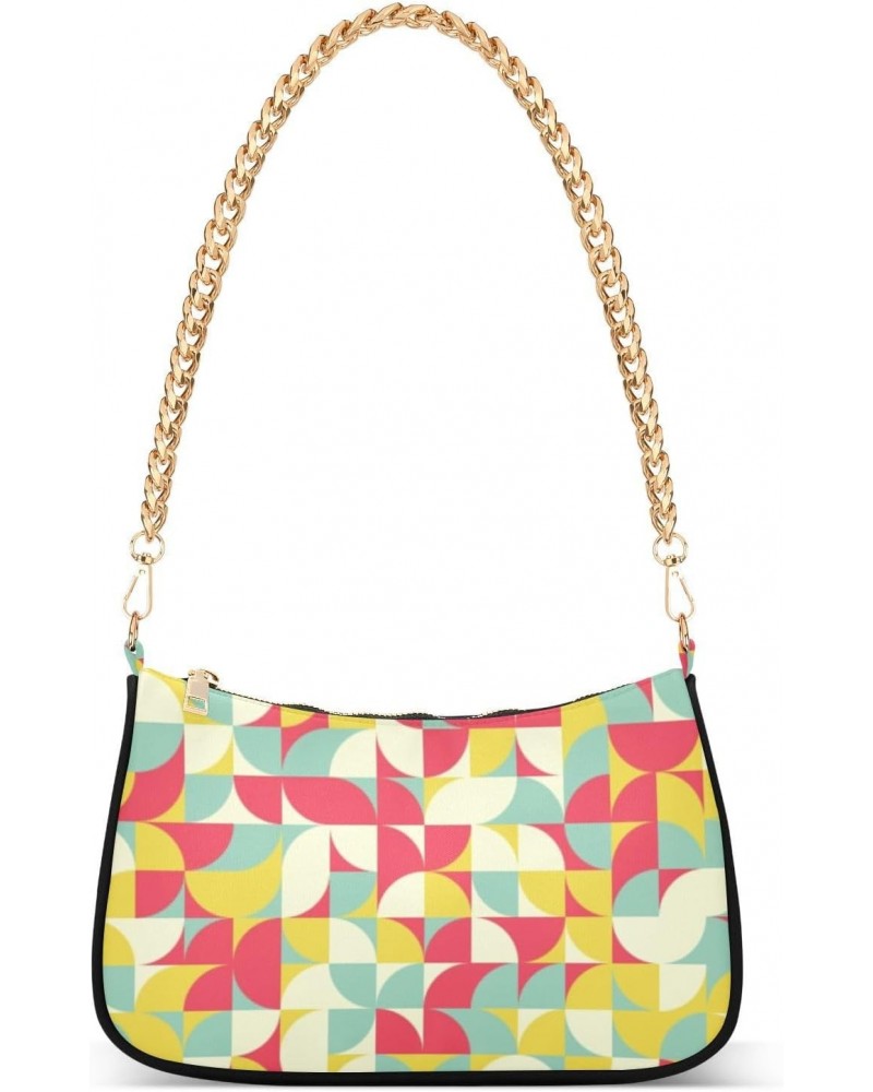 Women's Chain Straps Shoulder Bag-Rainbow Colorful Pattern，Small Handbag Purse,Gold Chain Clutch $18.00 Shoulder Bags