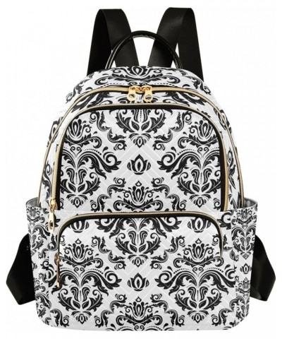 Black and White Pattern Damask Backpack for Women Shoulder Bag Lightweight Mini Backpack Casual Daypack Back Pack for Travel ...