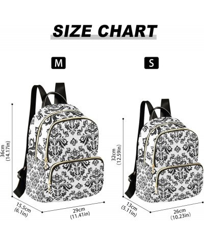 Black and White Pattern Damask Backpack for Women Shoulder Bag Lightweight Mini Backpack Casual Daypack Back Pack for Travel ...