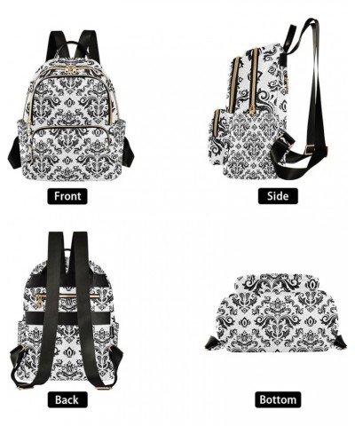 Black and White Pattern Damask Backpack for Women Shoulder Bag Lightweight Mini Backpack Casual Daypack Back Pack for Travel ...