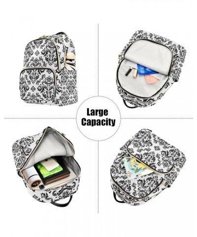 Black and White Pattern Damask Backpack for Women Shoulder Bag Lightweight Mini Backpack Casual Daypack Back Pack for Travel ...