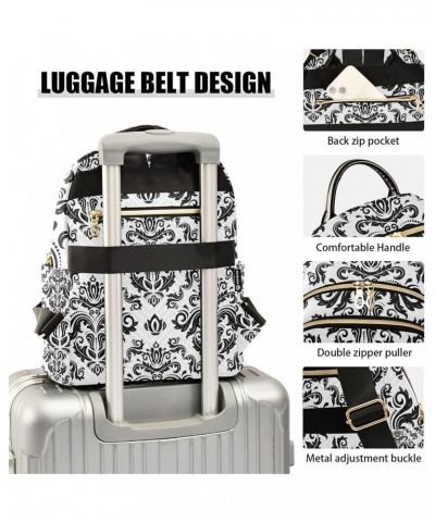 Black and White Pattern Damask Backpack for Women Shoulder Bag Lightweight Mini Backpack Casual Daypack Back Pack for Travel ...