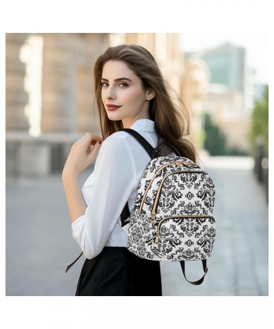 Black and White Pattern Damask Backpack for Women Shoulder Bag Lightweight Mini Backpack Casual Daypack Back Pack for Travel ...