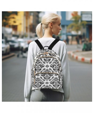 Black and White Pattern Damask Backpack for Women Shoulder Bag Lightweight Mini Backpack Casual Daypack Back Pack for Travel ...