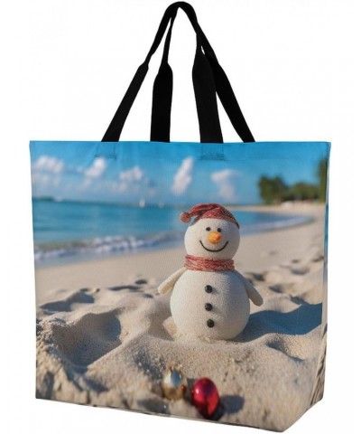 Shoulder Bag Casual Work Bag for Women Sand Snowman On Beach Large Capacity Bags for Shopping,Travel Beach Gym $10.80 Totes