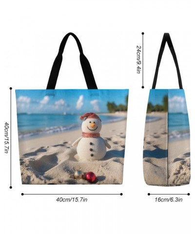 Shoulder Bag Casual Work Bag for Women Sand Snowman On Beach Large Capacity Bags for Shopping,Travel Beach Gym $10.80 Totes