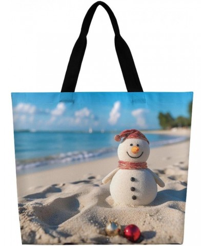 Shoulder Bag Casual Work Bag for Women Sand Snowman On Beach Large Capacity Bags for Shopping,Travel Beach Gym $10.80 Totes