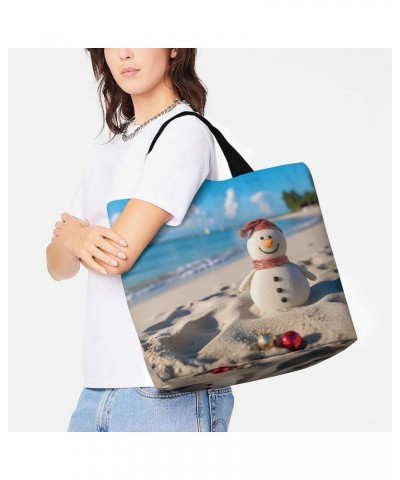 Shoulder Bag Casual Work Bag for Women Sand Snowman On Beach Large Capacity Bags for Shopping,Travel Beach Gym $10.80 Totes