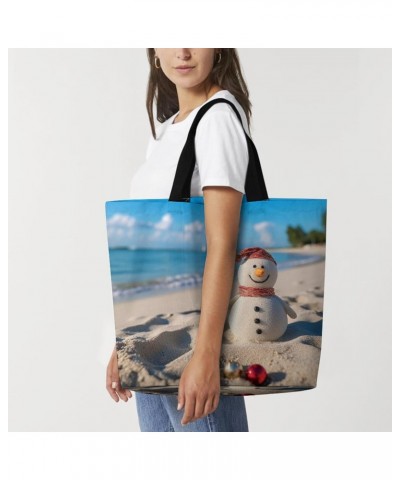 Shoulder Bag Casual Work Bag for Women Sand Snowman On Beach Large Capacity Bags for Shopping,Travel Beach Gym $10.80 Totes