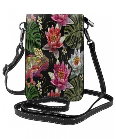 Chameleon Water Lilies Tropical Cell Phone Purse Leather Shoulder Bag Mini Phone Pouch Crossbody Bag For Women $17.86 Crossbo...