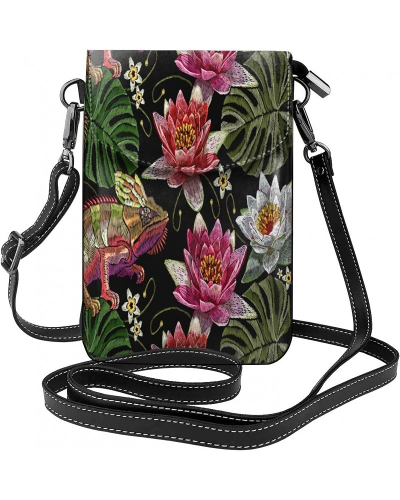 Chameleon Water Lilies Tropical Cell Phone Purse Leather Shoulder Bag Mini Phone Pouch Crossbody Bag For Women $17.86 Crossbo...