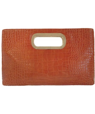 Crocodile Synthetic Leather Top Handle Clutch Tan $27.00 Clutches