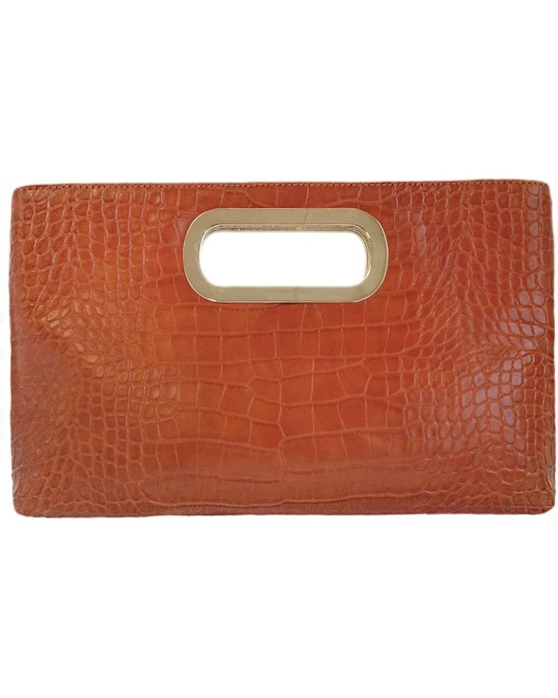 Crocodile Synthetic Leather Top Handle Clutch Tan $27.00 Clutches