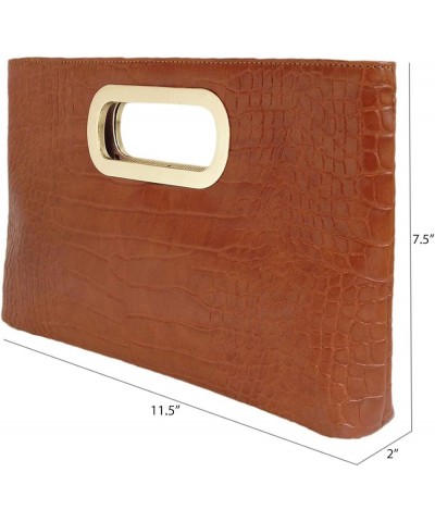 Crocodile Synthetic Leather Top Handle Clutch Tan $27.00 Clutches