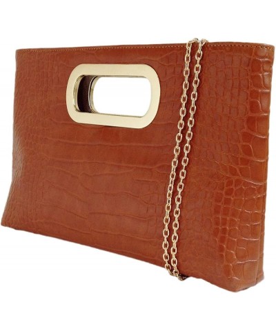 Crocodile Synthetic Leather Top Handle Clutch Tan $27.00 Clutches