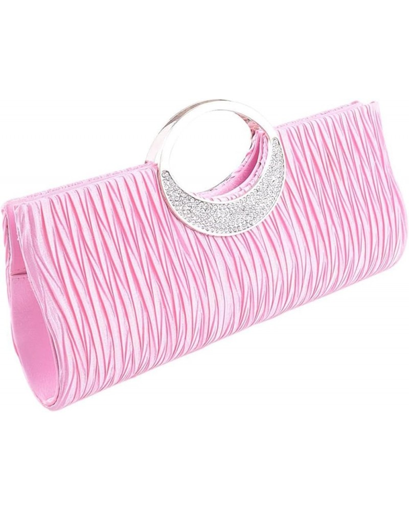 Satin Women Luxury Rhinestone Satin Pleated Evening Bag Party Clutch Purse Handbag Pink $8.81 Evening Bags