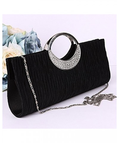 Satin Women Luxury Rhinestone Satin Pleated Evening Bag Party Clutch Purse Handbag Pink $8.81 Evening Bags