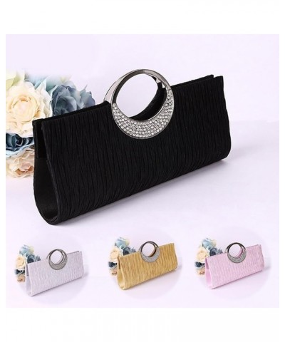 Satin Women Luxury Rhinestone Satin Pleated Evening Bag Party Clutch Purse Handbag Pink $8.81 Evening Bags