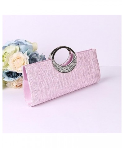 Satin Women Luxury Rhinestone Satin Pleated Evening Bag Party Clutch Purse Handbag Pink $8.81 Evening Bags