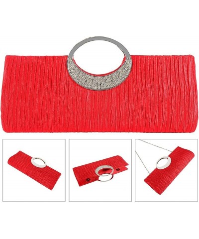 Satin Women Luxury Rhinestone Satin Pleated Evening Bag Party Clutch Purse Handbag Pink $8.81 Evening Bags