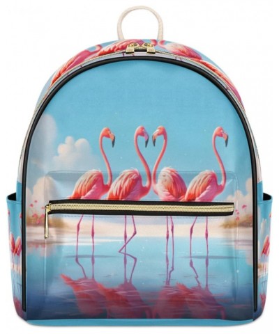 Pink Flamingos Mini Backpack Purse for Women Teen Girls, Tropical Flamingos Leather Small Backpack Lightweight Casual Travel ...