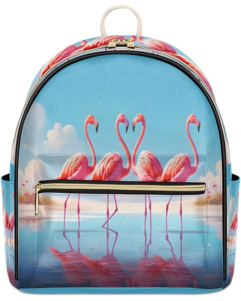 Pink Flamingos Mini Backpack Purse for Women Teen Girls, Tropical Flamingos Leather Small Backpack Lightweight Casual Travel ...