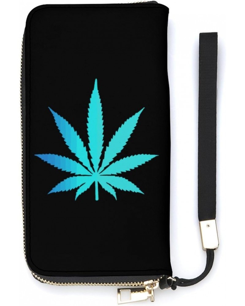 Weed Leaf Wristlet Wallet Leather Long Card Holder Purse Slim Clutch Handbag for Women $24.24 Wristlets