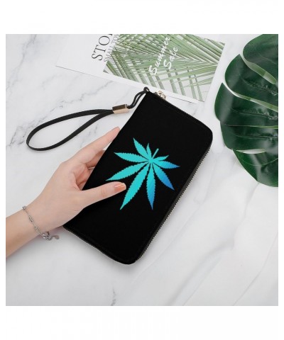 Weed Leaf Wristlet Wallet Leather Long Card Holder Purse Slim Clutch Handbag for Women $24.24 Wristlets