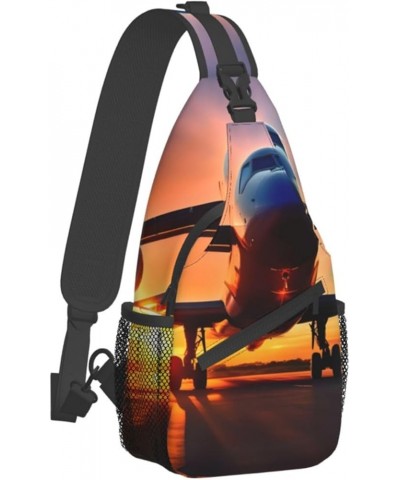 Airplane in The Evening Light Backpack, Sling Bag,Travel Hiking Chest Bag Daypack,for Travel Sports Running Hiking Airplane S...