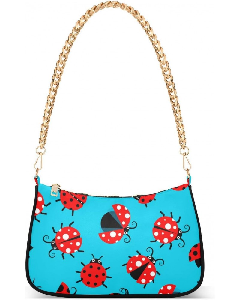 Ladybugs Shoulder Bag for Women Fabric Crescent Handbag with Zipper Chain Clutch Purses for Party Girls Travel Concert Teen $...