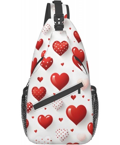 Red White Love Heart Crossbody Sling Bag for Men Women Sling Backpack Shoulder Bag Casual Hiking Daypack Chest Bag for Travel...