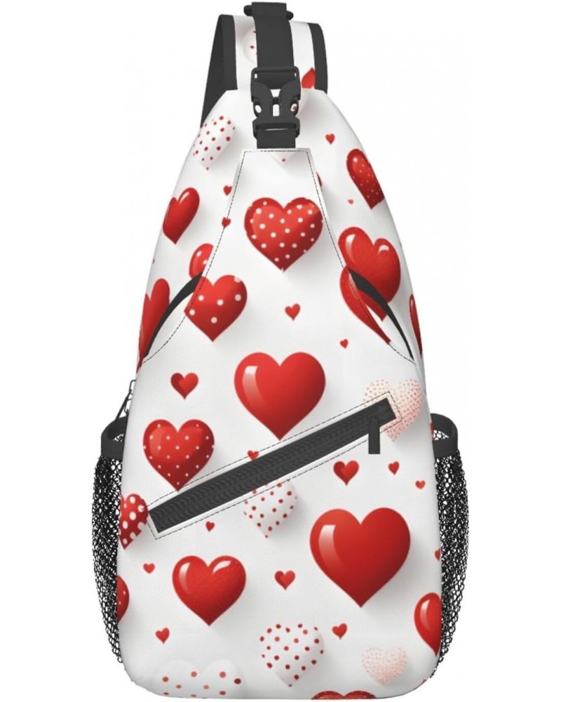 Red White Love Heart Crossbody Sling Bag for Men Women Sling Backpack Shoulder Bag Casual Hiking Daypack Chest Bag for Travel...