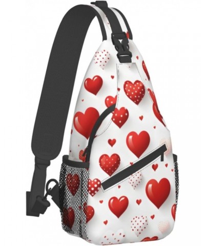 Red White Love Heart Crossbody Sling Bag for Men Women Sling Backpack Shoulder Bag Casual Hiking Daypack Chest Bag for Travel...