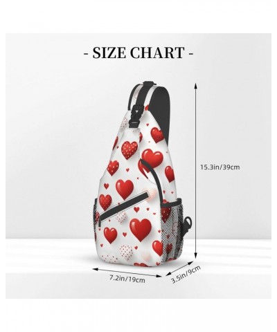 Red White Love Heart Crossbody Sling Bag for Men Women Sling Backpack Shoulder Bag Casual Hiking Daypack Chest Bag for Travel...